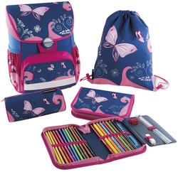 Kit cartable EBERHARD FABER EFAlino Papillon - 4 pièces pour fournitures scolaires et organisation de rentrée avec trousse et sac de sport