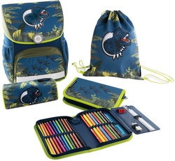 Kit cartable EBERHARD FABER EFAlino Dinosaure - 4 pièces pour fournitures scolaires et organisation rentrée avec trousse et sac de sport