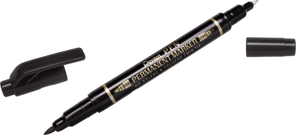 Marqueur permanent Pentel Pen N75W-AE - double pointe, noir, pour écriture et dessin sur supports variés