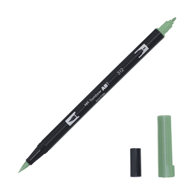 Feutre pinceau Tombow ABT 312 Vert houx - double pointe pour dessin et colorisation artistique