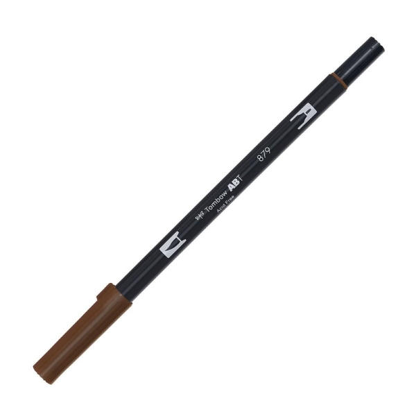 Feutre pinceau double pointe Tombow ABT-879 - Marron, Encre Aquarellable, Sans Odeur, Pour Illustration