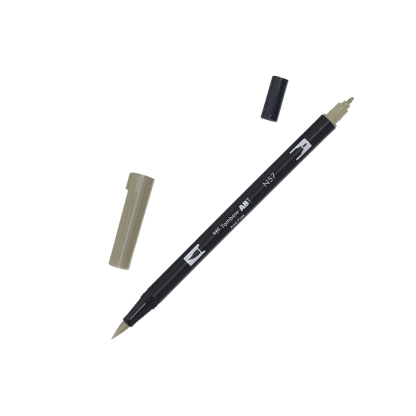 Feutre pinceau Tombow ABT N57 Gris chaud 5 - Double pointe encre aquarellable pour dessin et illustration artistique