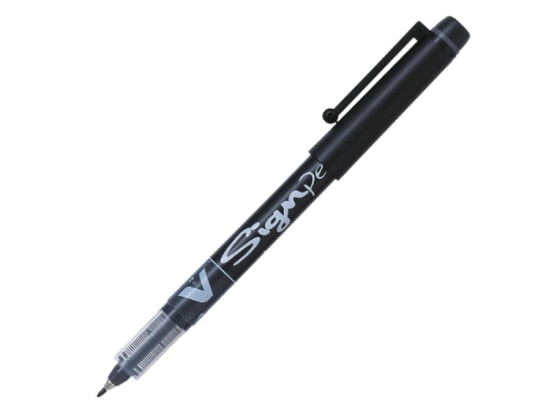 Stylo feutre Pilot V SIGN PEN - Pointe moyenne 0,6 mm Noir avec contrôle du débit d'encre pour écriture