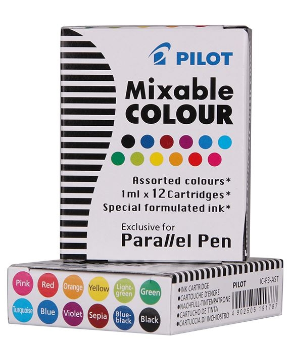 Cartouches d'encre Pilot Parallel Pen - Lot de 12 cartouches assorties pour stylo calligraphie et écriture artistique