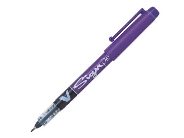 Stylo feutre Pilot V-SIGN PEN - Pointe nylon 0,6mm encre liquide violet pour écriture précise