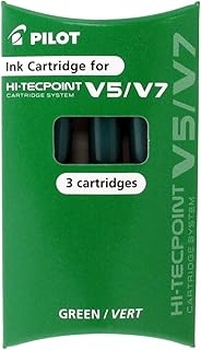 Recharge stylos Pilot Pochette 3 recharges V5-V7 - Vert, Pointe Moyenne, Écologique, Compatible Rollers Encre Liquide