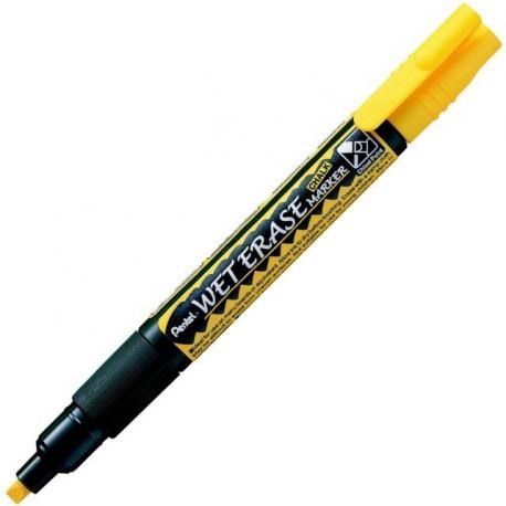 Marqueur craie Pentel - Jaune, effaçable, pointe fine pour vitres vitrines tableaux en écriture scolaire et bureau