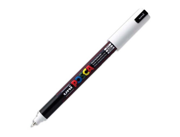 Marqueur Posca PC1MR - Base eau, pointe calibrée extra fine 0,7 mm, blanc, sans odeurs ni solvants pour bureau et loisirs créatifs