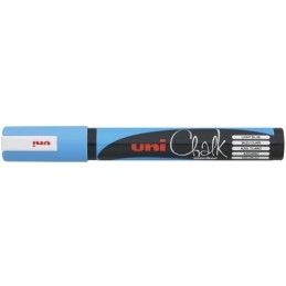 Marqueur Craie Liquide Uniball PWE-5M BC - Bleu Clair Pointe Ogive Moyenne pour Tableaux et Verre 1.8/2.5mm