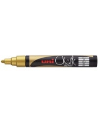 Marqueur à craie liquide Uniball PWE-5M OR - Or, Pointe Ogive Moyenne, Pour Tableaux et Verres 1.8/2.5mm