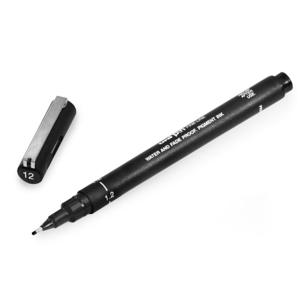 Feutre technique Uniball PIN 12200N - Pointe calibrée 1.2 mm Noir pour dessin technique
