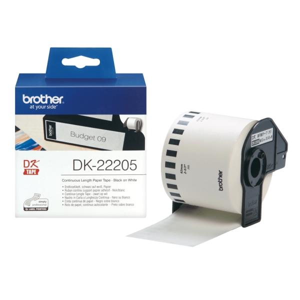 Ruban d'étiquettes Brother P-Touch DK-22205 - Papier continu 62 mm x 30,48 m - Adhésif permanent pour bureau et organisation