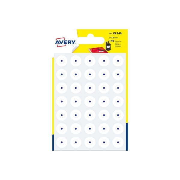 Oeillets Autocollants Blancs Avery - Sachet de 140, Diamètre 13 mm, Pour Organisation Bureau ou École