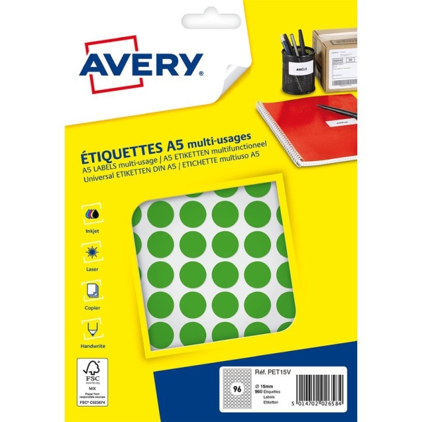 Pastilles adhésives Apli Agipa - Etui A5 - 960 pastilles vertes diamètre 15 mm pour organisation et marquage