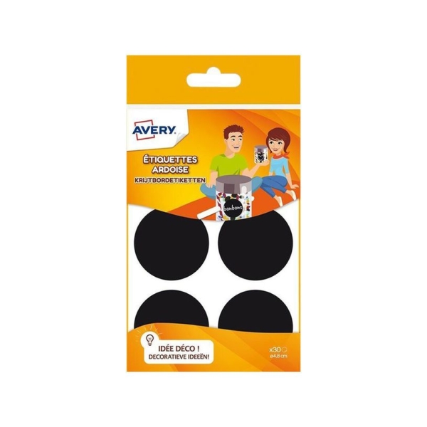 Étiquettes rondes ardoise noire Avery - Diamètre 4,8 cm pour marquage