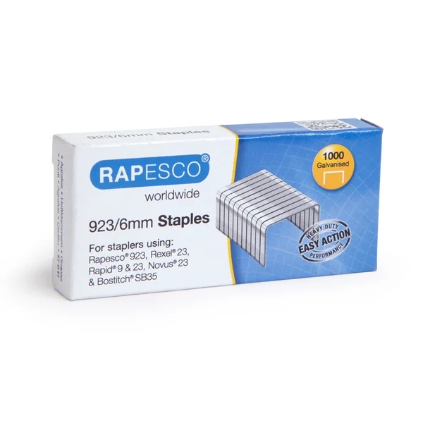 Agrafes Galvanisées Rapesco 1235 - Type 923/6 mm Lot de 1000 pour Agrafeuses Grande Capacité