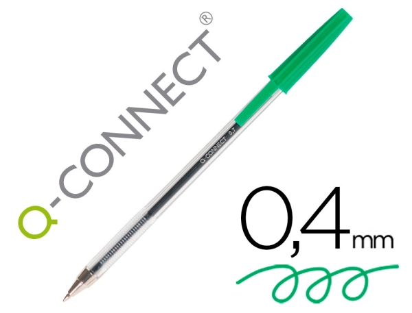 Stylo-bille Q-Connect - écriture moyenne 0.7mm - encre vert classique - capuchon coloré - pour écriture scolaire et bureau