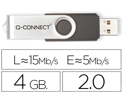 Clé USB Q-Connect 2.0 4GB - Vitesse lecture 15MB/s écriture 5MB/s pour stockage informatique