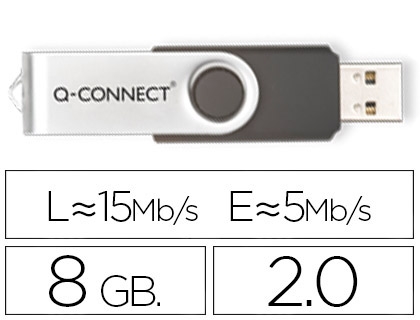 Clé USB Q-Connect 2.0 8GB - Vitesse lecture 15MB/s écriture 5MB/s pour transfert de données informatique