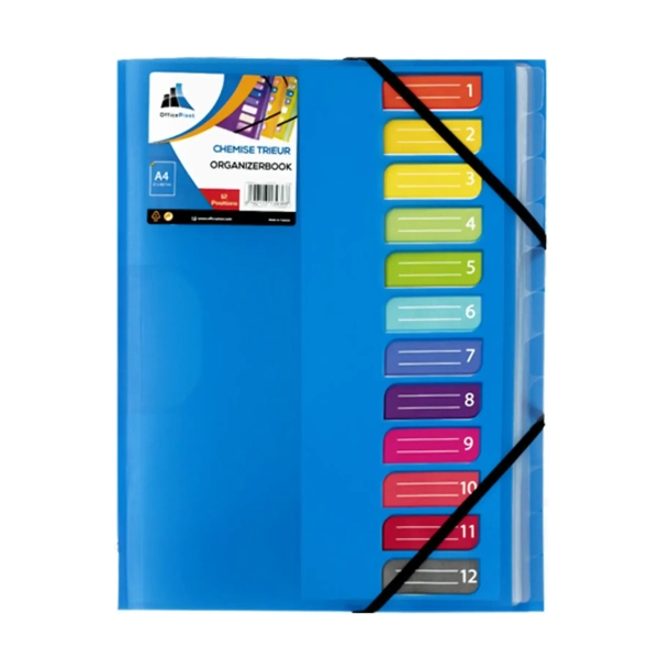 Trieur à élastique A4 VELVET - 12 positions pour organisation documents bureau et école