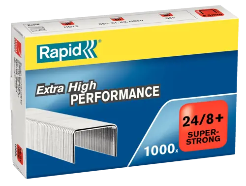 Agrafes Rapid SuperStrong 24/8+ - Boîte de 1000, Galvanisées, Reliure Papier et Documents