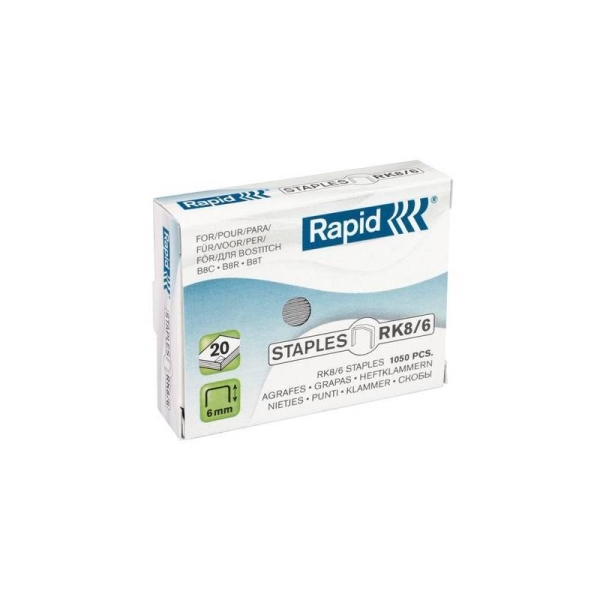 Agrafes RAPID RK8/6 galvanisé 1050 pièces - 8 mm pour agrafeuse bureau et usage professionnel