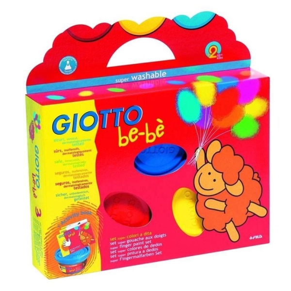 Coffret 3 pots 100 ML Gouache à doigt Giotto Be-Bè - Couleurs vives et sûres