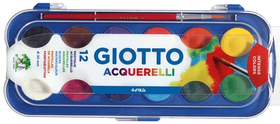 Pastilles de gouache Giotto - 12 couleurs vives avec pinceau pour peinture et loisirs créatifs enfants