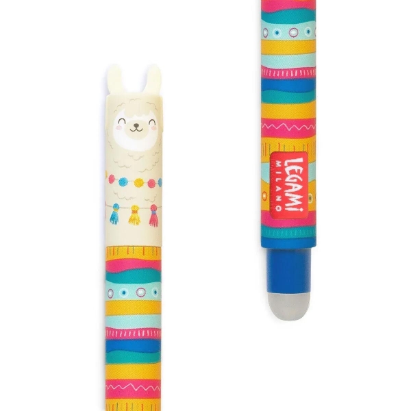 Stylo gel effaçable Legami Lama - Encre bleue, design antistress chat, pour école et bureau