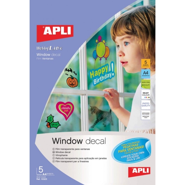 Papier vitrophanie Apli Home - Film décoratif pour fenêtre 5 feuilles A4 - Usage intérieur