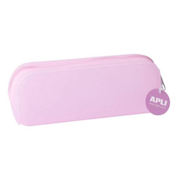 Trousse scolaire Apli - Rectangulaire Paillettes Rose Vert Violet Silicone - Pour fournitures scolaires