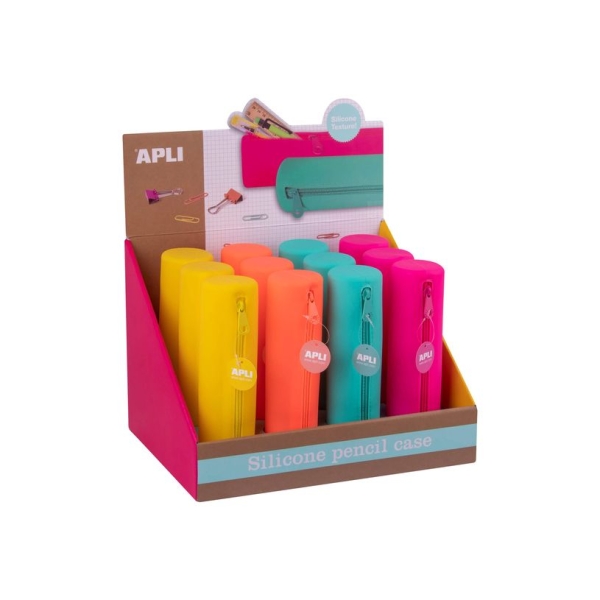 Trousse ronde 1 compartiment Apli Fluor - Silicone - Disponible en plusieurs couleurs - Pour fournitures scolaires