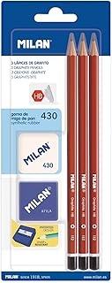 Crayons Graphite Hexagonaux MILAN - 3 Pièces HB avec Gomme et Taille-Crayons pour École et Bureau
