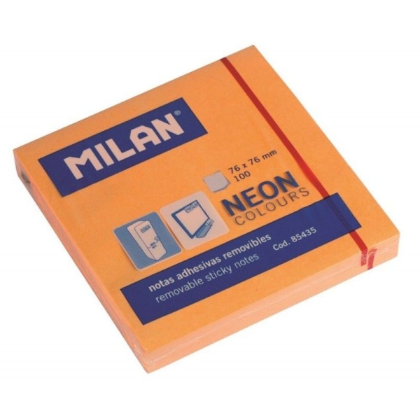 Notes adhésives Milan Fluo - 76 x 76 mm - 100 feuilles - orange fluo - Pour bureau et organisation