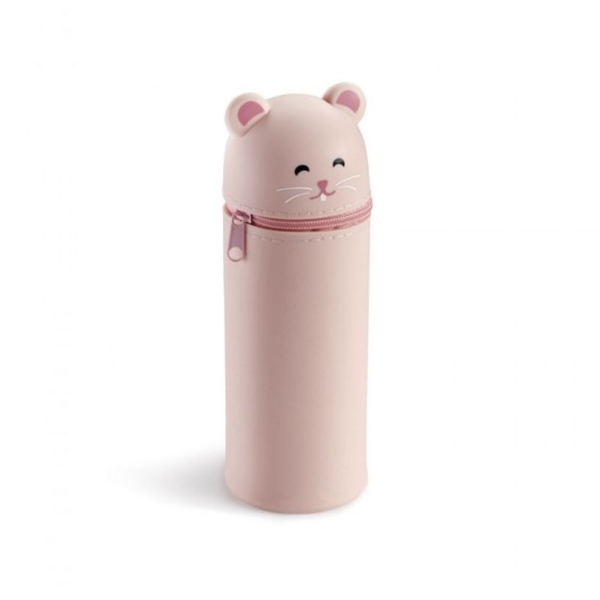 Trousse Gobelet Hamster Back2Fun - Étui Scolaire 1 Compartiment, Silicone Doux, Extensible, Fermeture Éclair, Rose