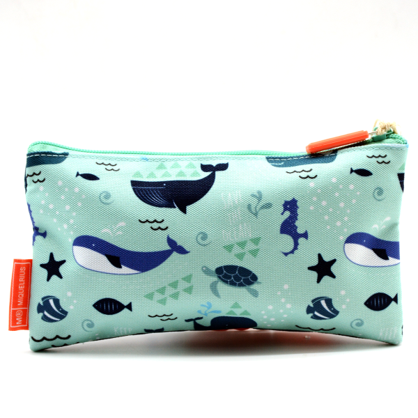 Trousse rectangulaire Miquelrius Save the Ocean - Tissu bleu, 21x7x5 cm