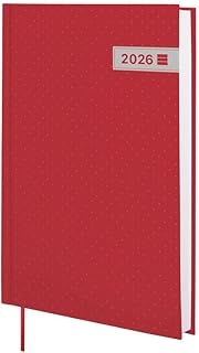 Agenda Finocam 2026 - 1 Jour par Page, Janvier à Décembre, Couverture Rigide Rouge, Signet Ruban