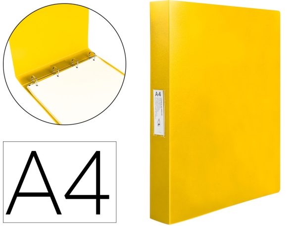 Classeur Liderpapel 4 anneaux 25mm A4 260x315mm polypropylène dos 40mm porte-cartes visite jaune pour classement scolaire et bureau