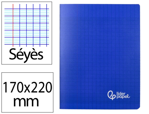 Cahier Liderpapel 170x220 mm Séyès 96 pages couverture polypro bleu pour fournitures scolaires