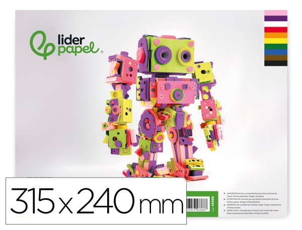 Feuille mousse Liderpapel A4+ 240x315mm 60g/m2 épaisseur 1.5mm coloris assortis bloc 10 feuilles pour loisirs créatifs et activités scolaires