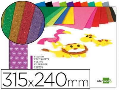 Bloc de feutrine Liderpapel - 240 x 315 mm, 10 feuilles colorées assorties pour loisirs créatifs enfants
