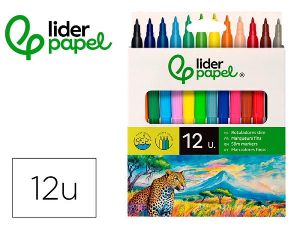 Feutre coloriage Liderpapel slim - pointe nylon 2 mm, longueur écriture 800 m, étui carton 12 unités pour dessin et loisirs créatifs