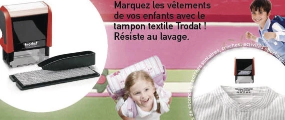 Tampon Encreur Textile Trodat Printy - 38x14mm 3 Lignes Personnalisables Encre Lavable pour Vêtements