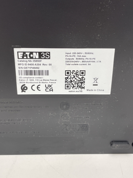 Onduleur EATON 3S 850F - 510w - 850VA - 8 prises 