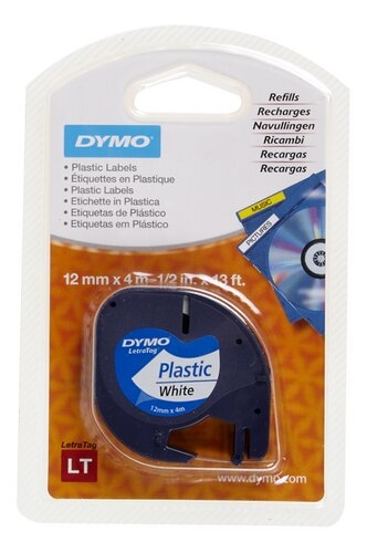 Ruban étiquettes plastique DYMO - Écriture noire 12mm x 4m Autocollant pour étiquetage