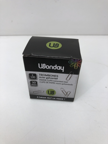 Boîte de 100 trombones Wonday - Métal pour archivage de feuillets perforés ou listings