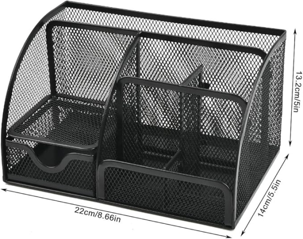 Organisateur de bureau en métal noir - Pot à stylos maille pour rangement bureau