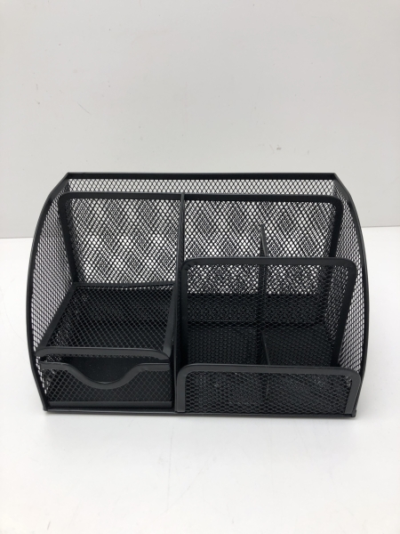 Organisateur de bureau en métal noir - Pot à stylos maille pour rangement bureau