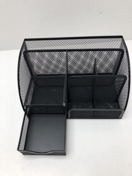 Organisateur de bureau en métal noir - Pot à stylos maille pour rangement bureau