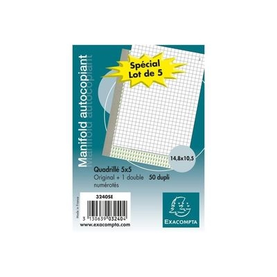Manifolds quadrillés autocopiant Exacompta - 5x5 50 dupli 14,8x10,5 cm pour bureau